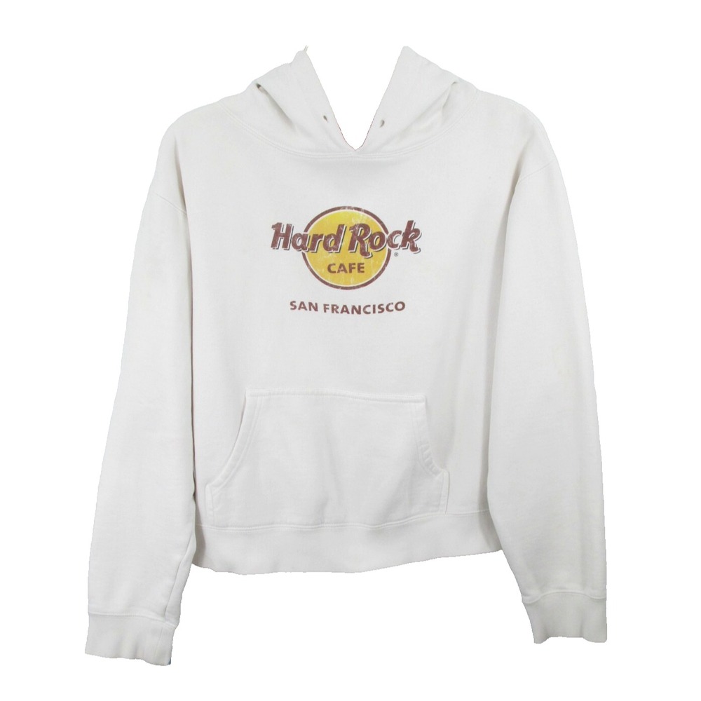 Hard Rock Cafe San Francisco White Hooded Sweatshirt Women Medium Pullover